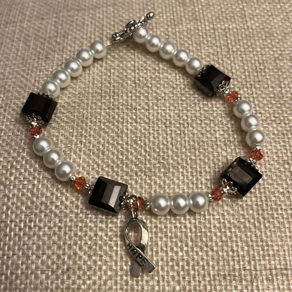 Hand Crafted Jewelry - Faux Pearl Swarovski crystal bracelet hope charm